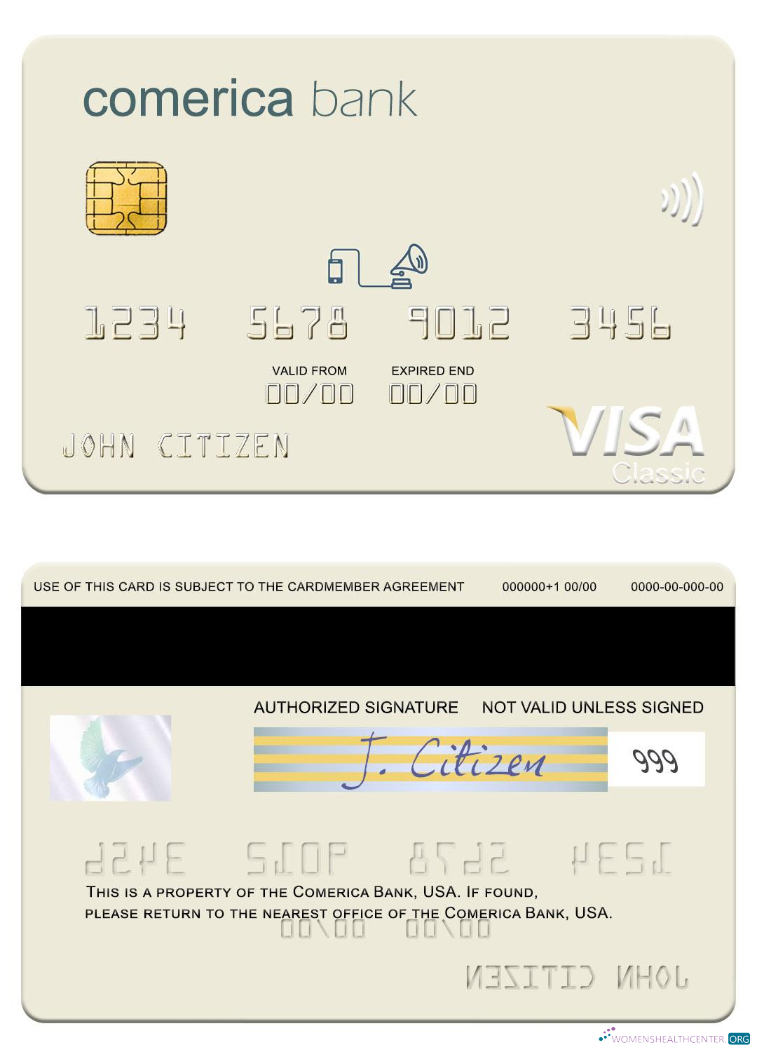 Download USA Comerica Bank visa card Photoshop template